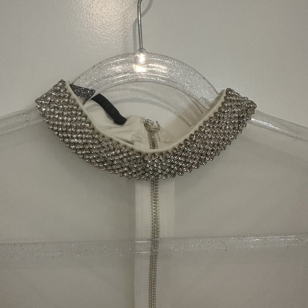House of CB White Mini Dress with Silver Rhinestone Accents - Picture 3 of 7